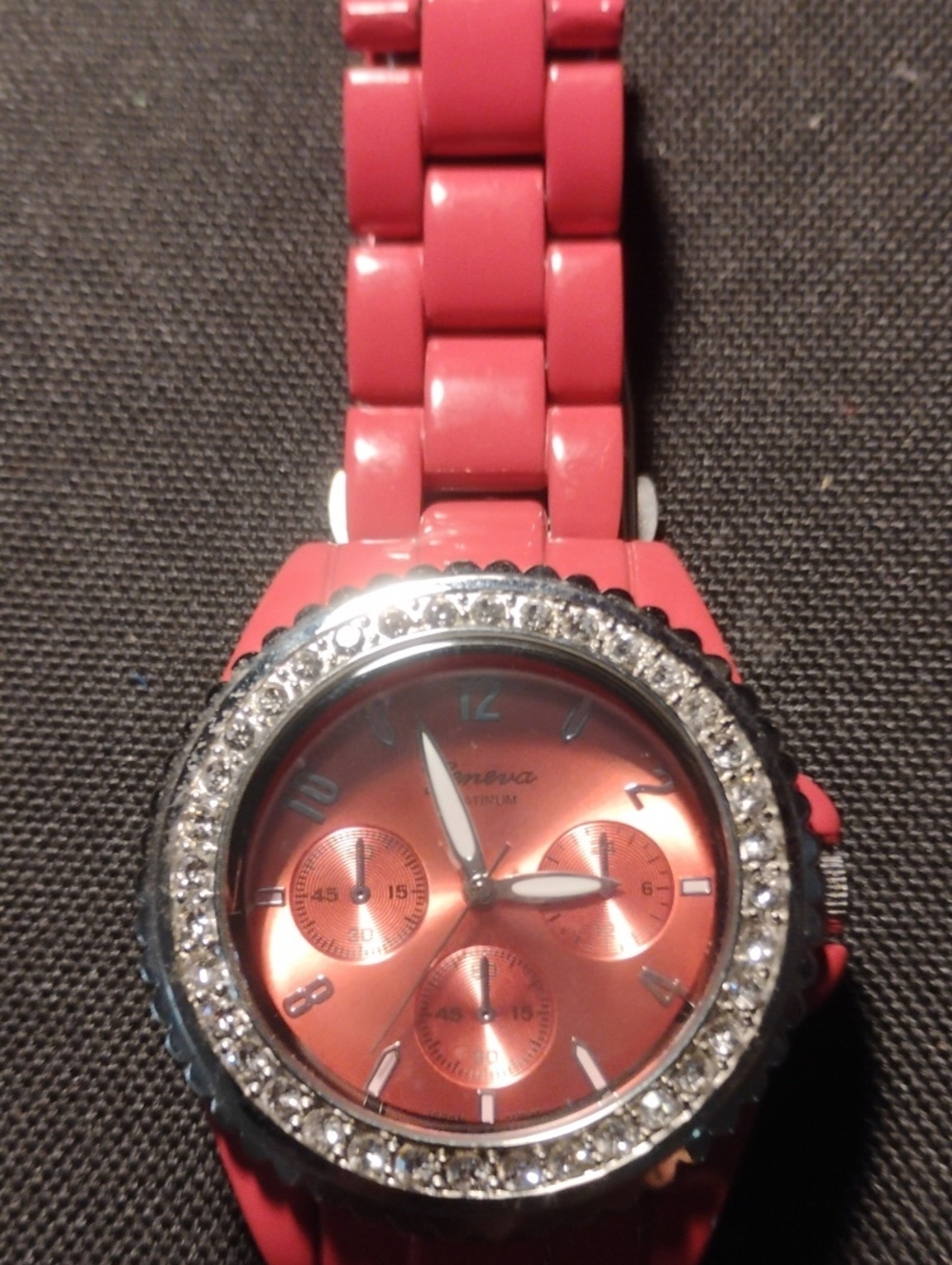 Geneva Platinum Red Crystal Accent Women's Wristwatch